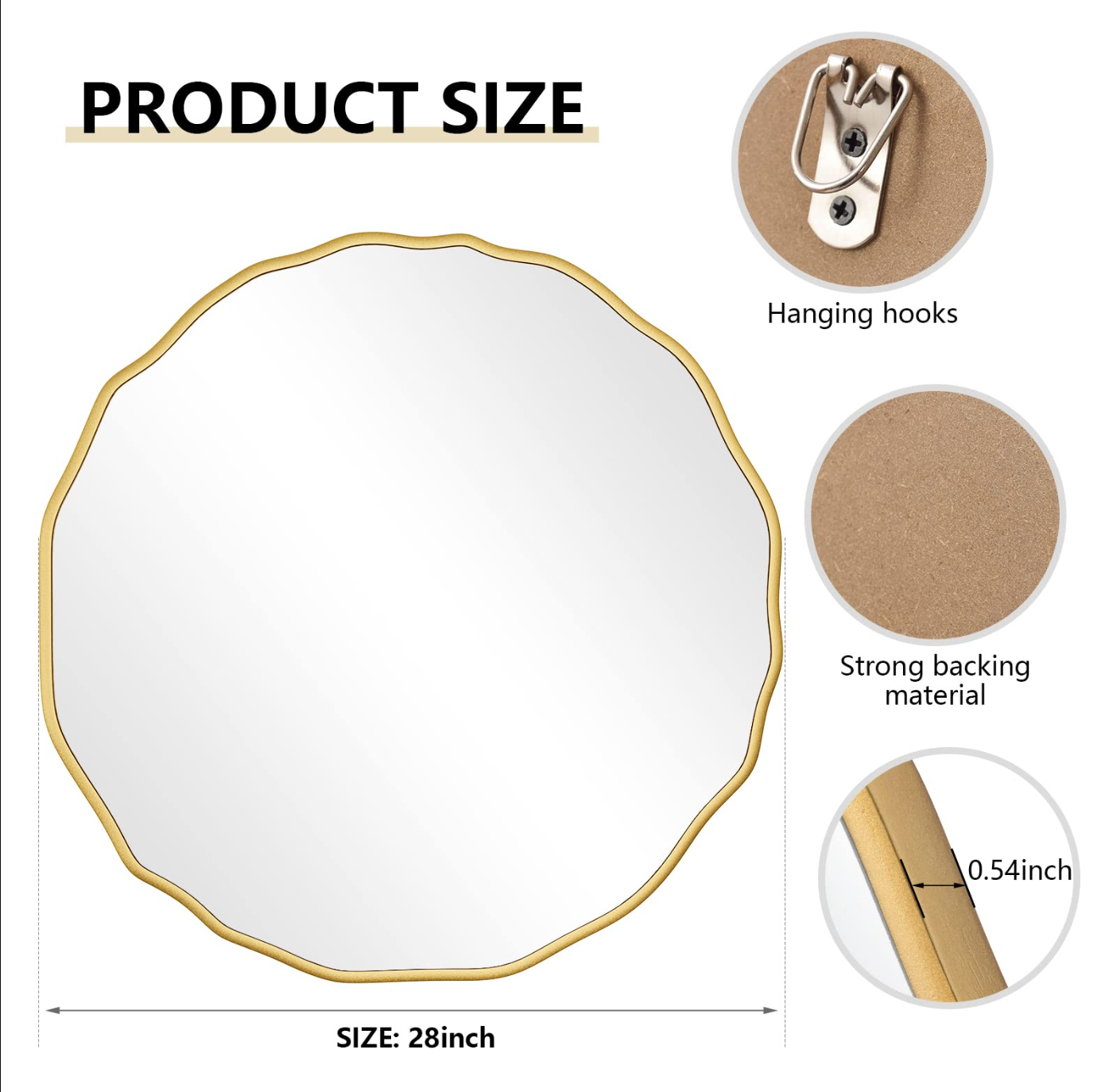 Gold waved 28" round mirror✨