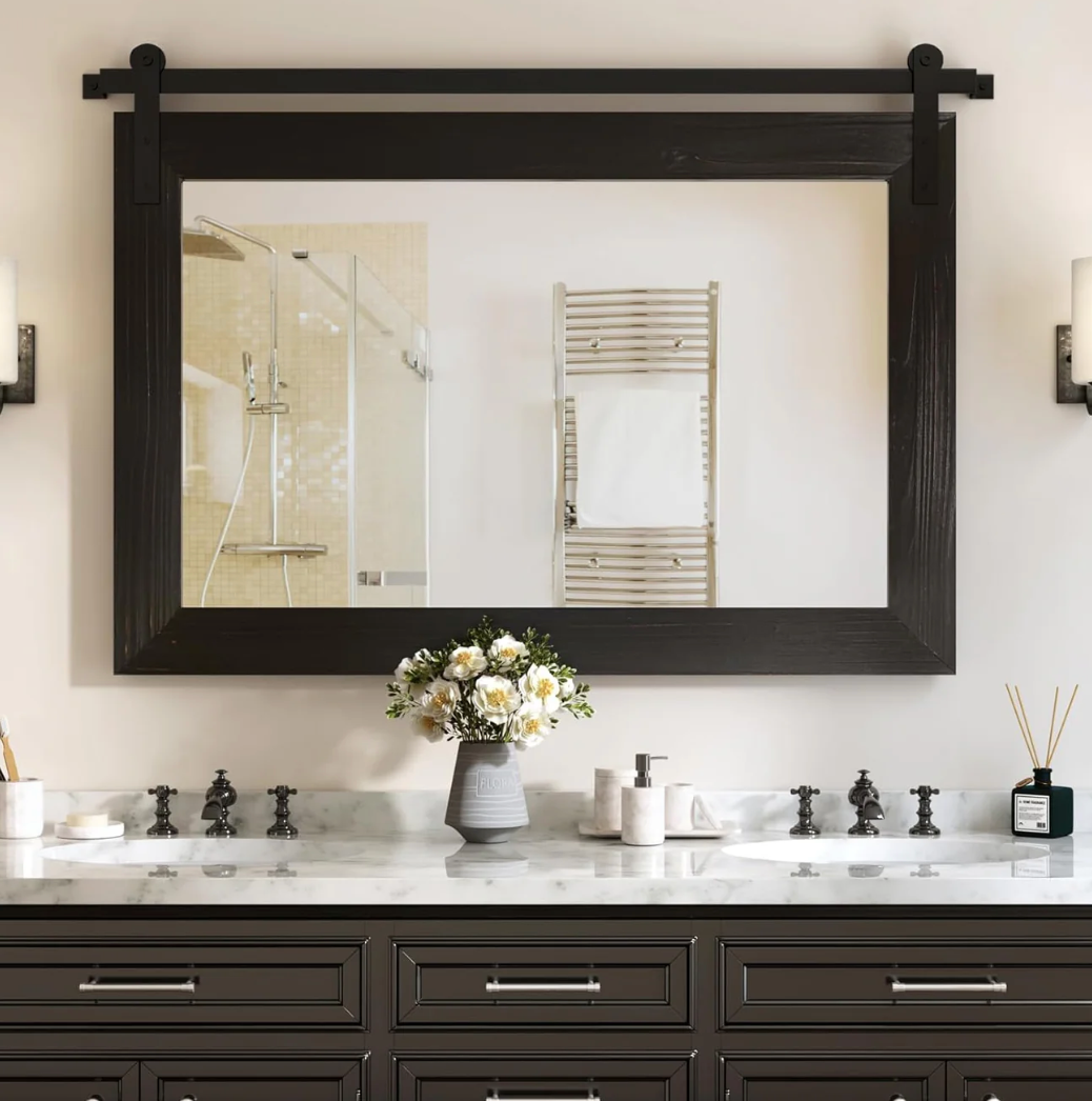 Farmhouse 26x41 black barn door mirror 🧺