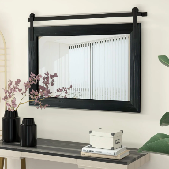Farmhouse 26x41 black barn door mirror 🧺