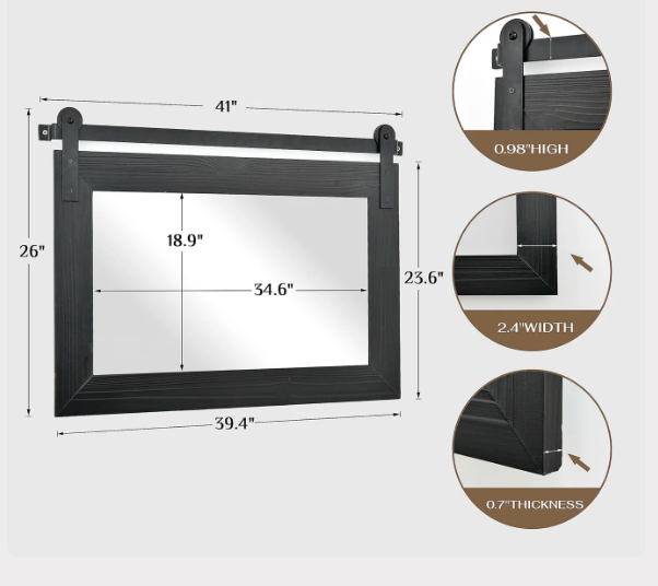 Farmhouse 26x41 black barn door mirror 🧺