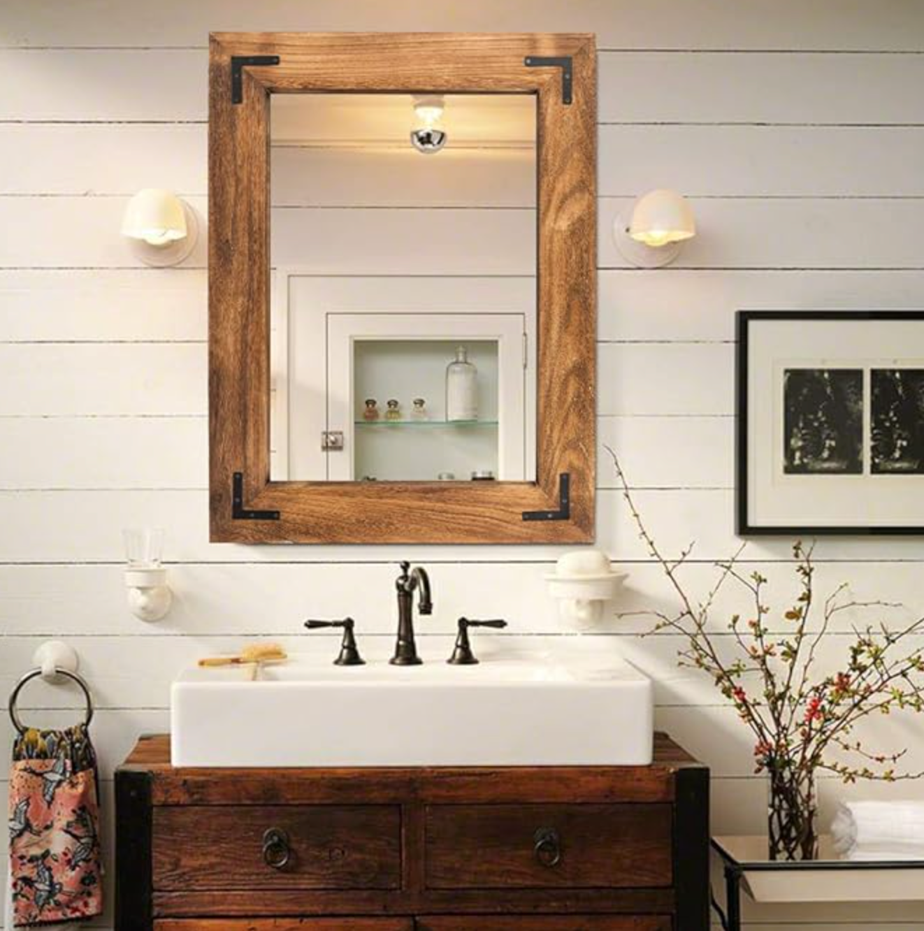 Rustic 24x32 wooden framed brown wall mirror 🐿