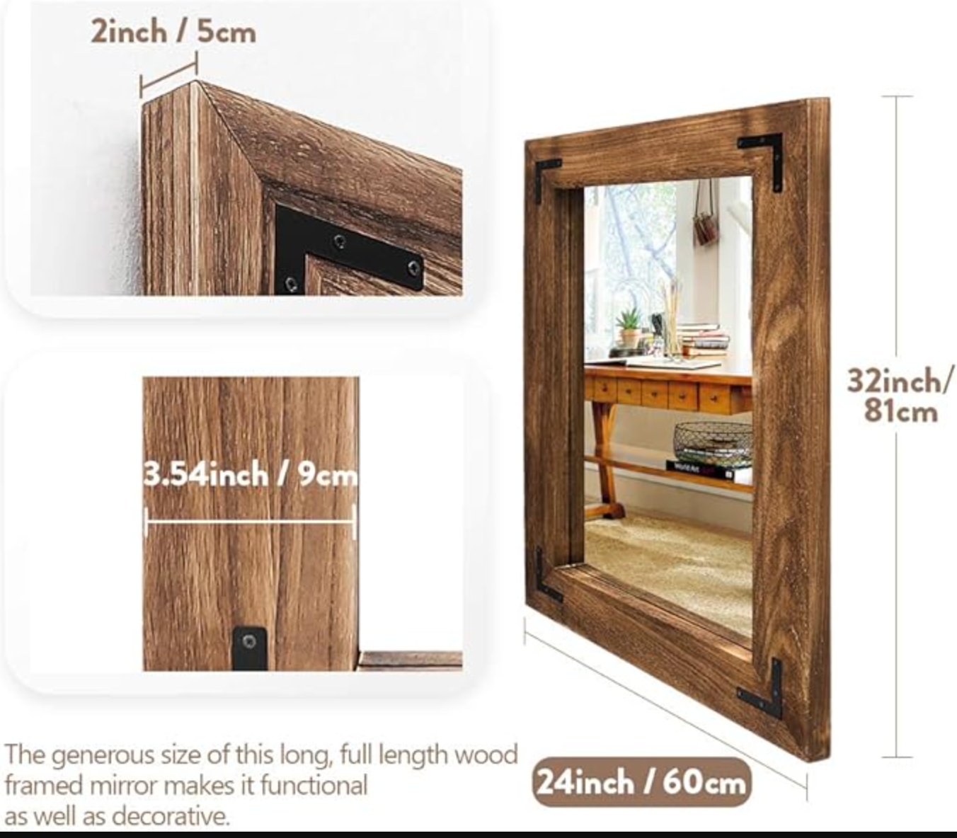 Rustic 24x32 wooden framed brown wall mirror 🐿