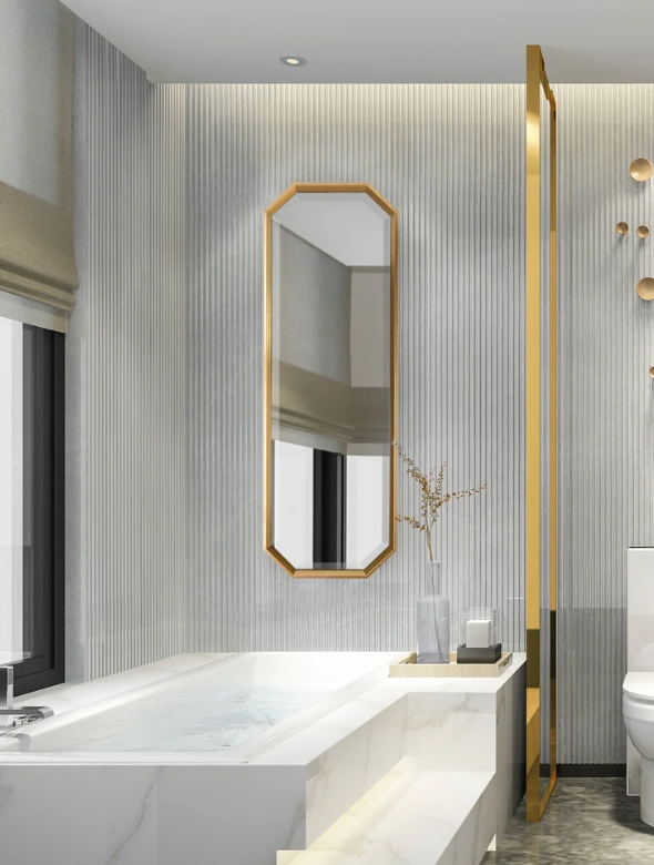 Elongated octagon 17.5x49.5 gold wall mirror ✨
