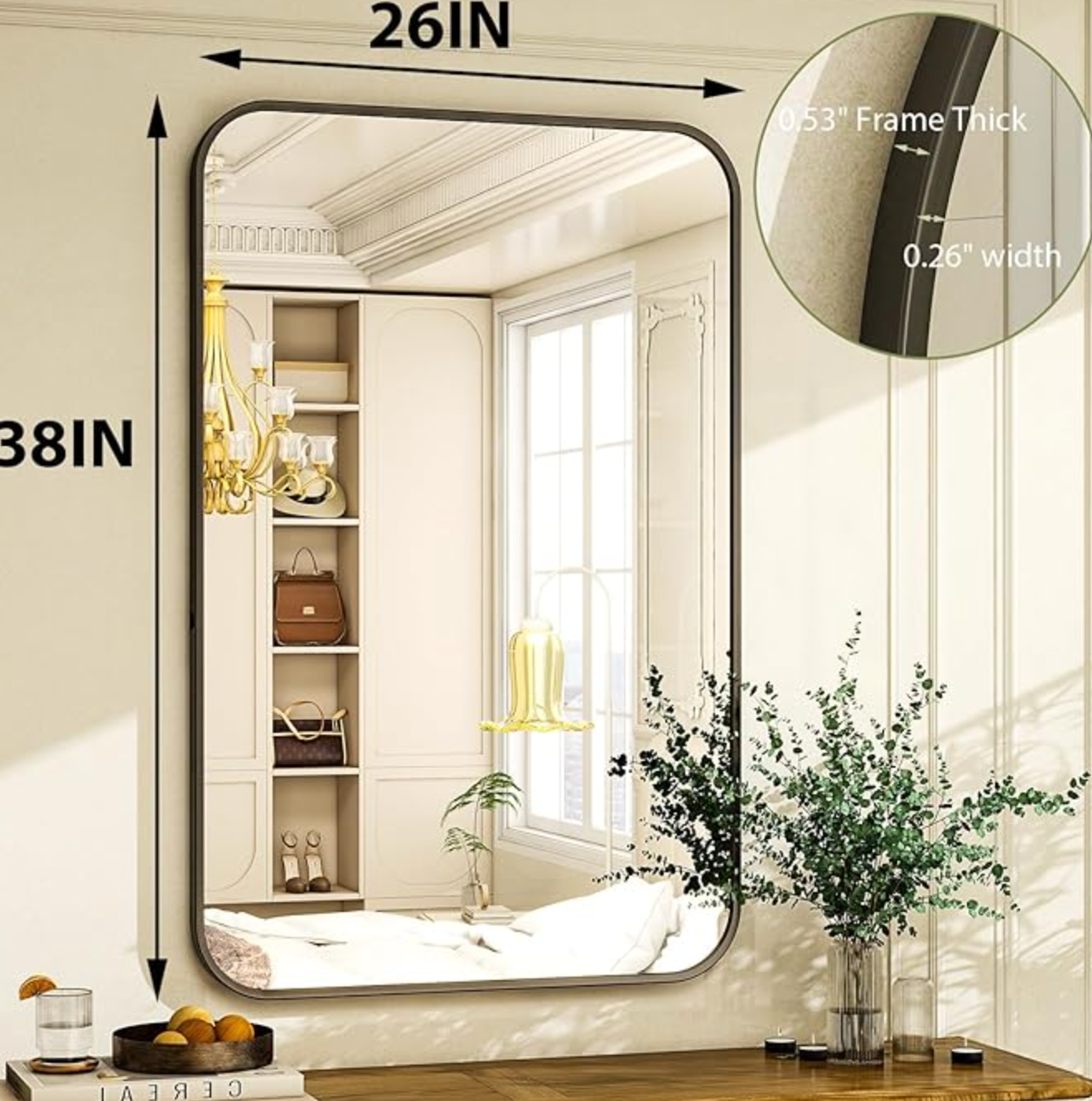Black-framed 26x38 rounded mirror 🖤