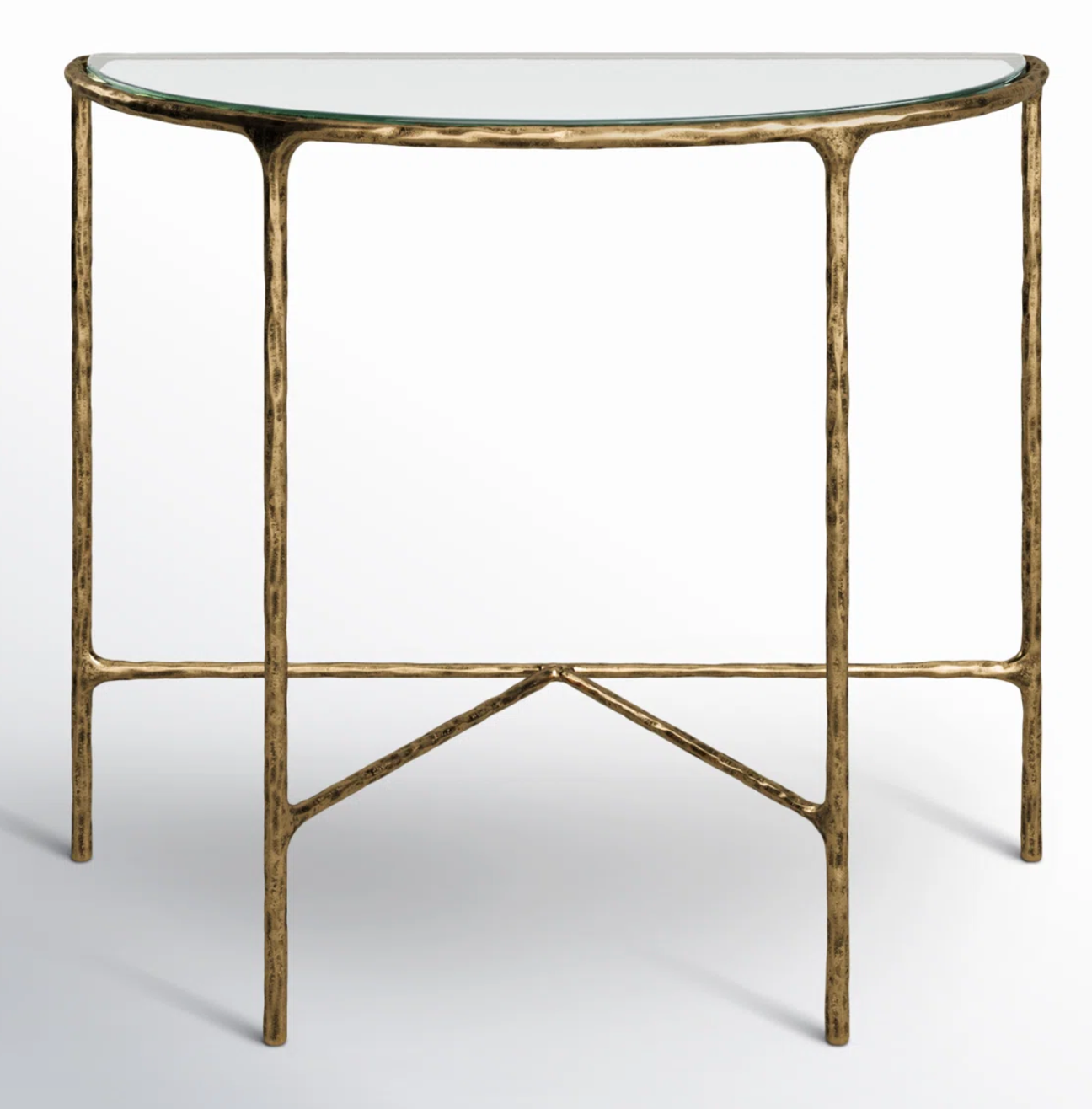 Brass metal & glass half moon console table ✨