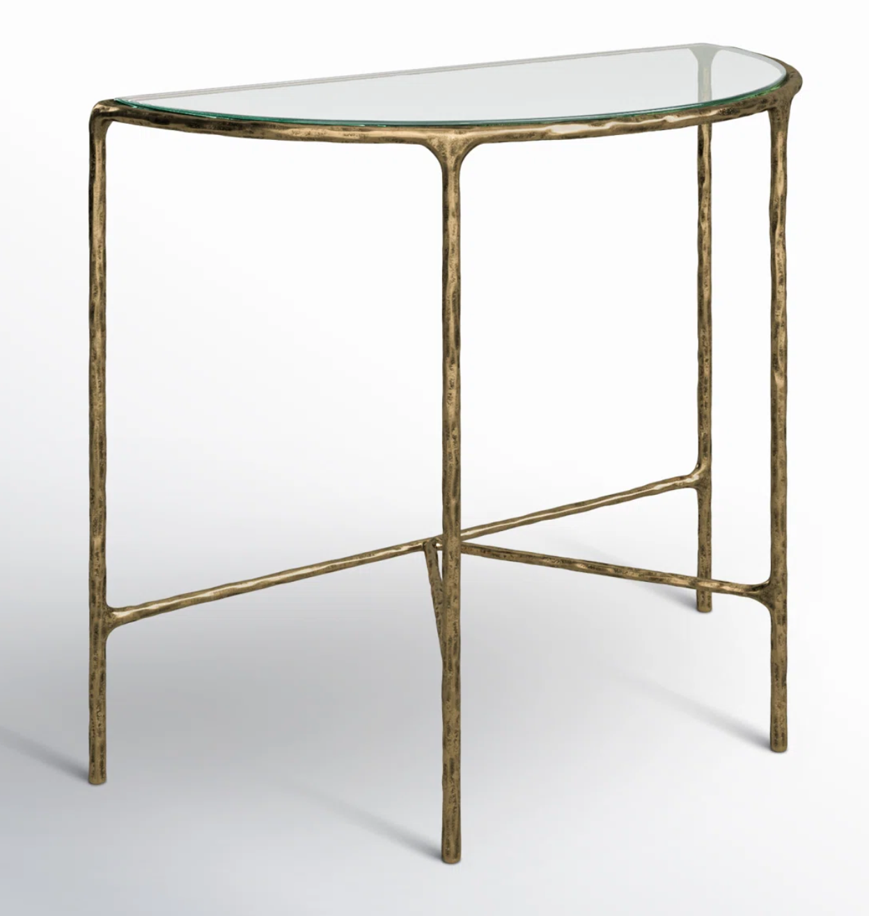 Brass metal & glass half moon console table ✨