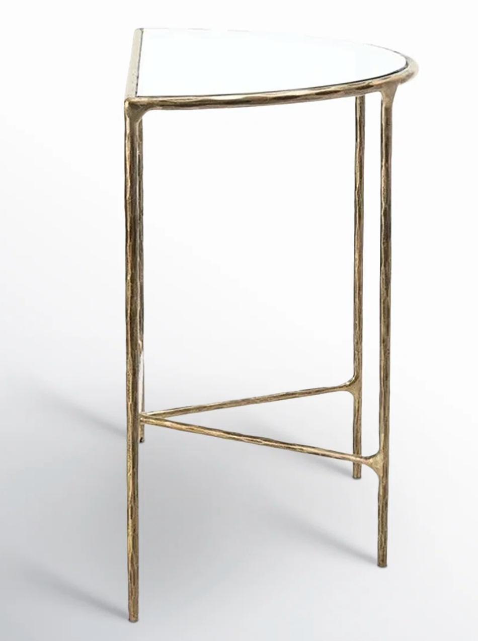 Brass metal & glass half moon console table ✨