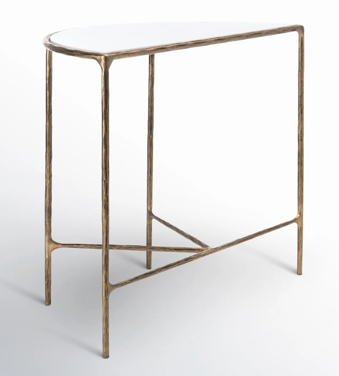 Brass metal & glass half moon console table ✨