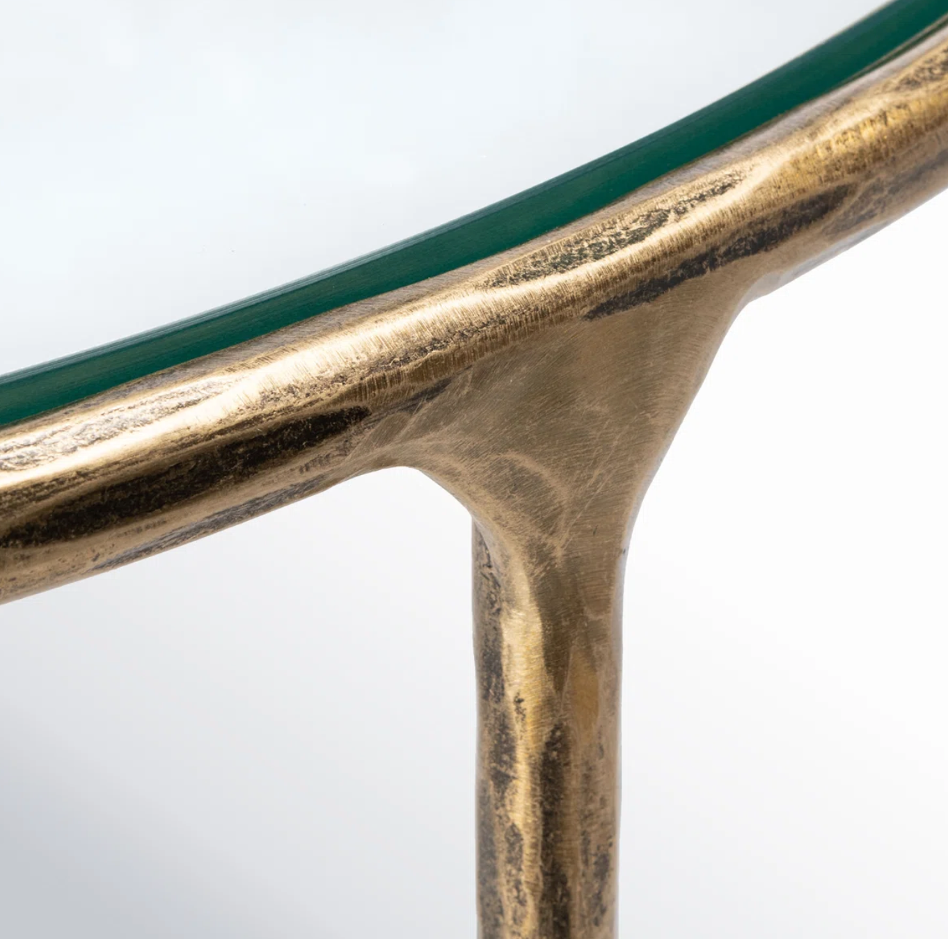 Brass metal & glass half moon console table ✨