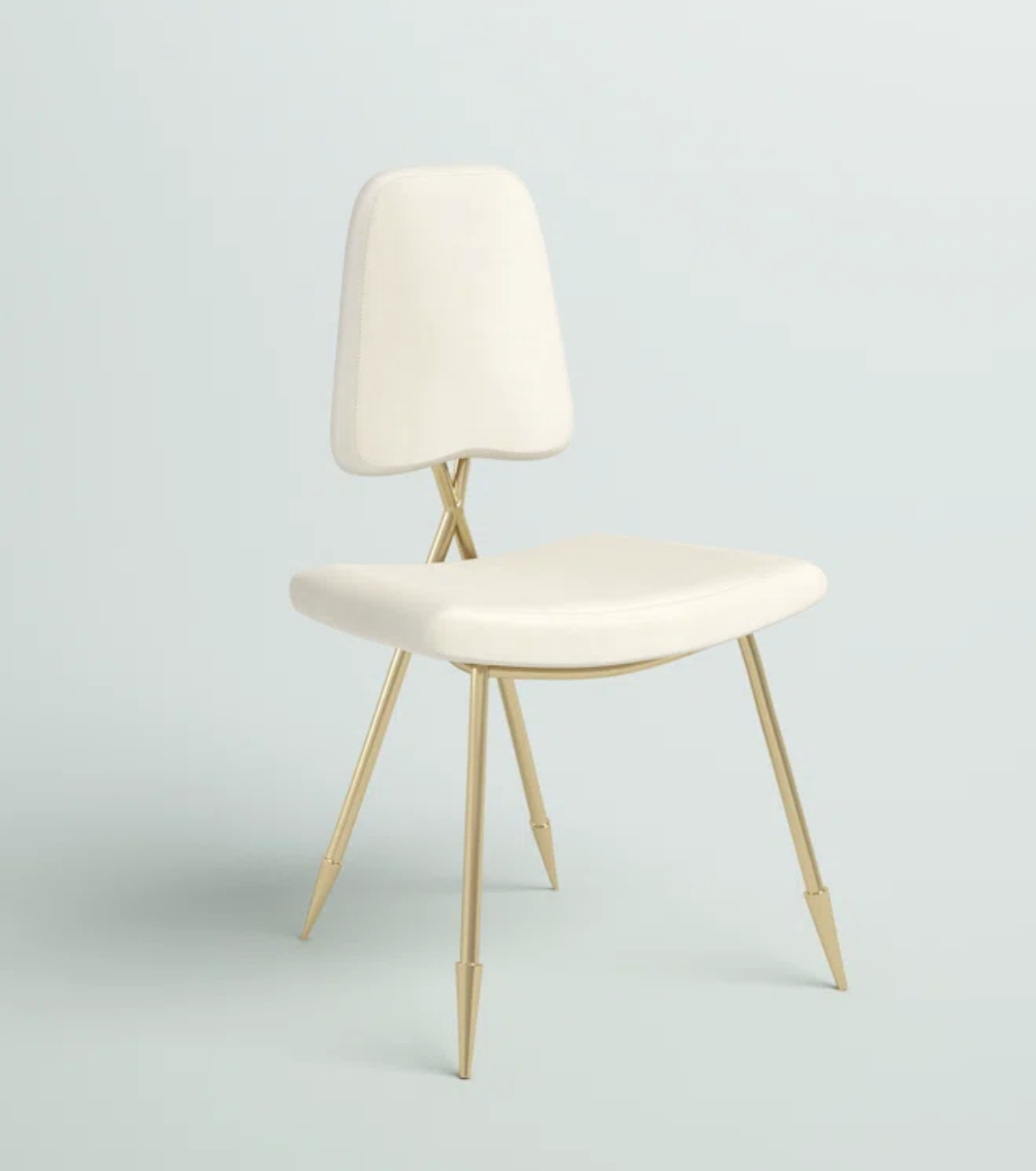 Ivory velvet upholstered modern dining chair w/ gold stainless steel legs ✨