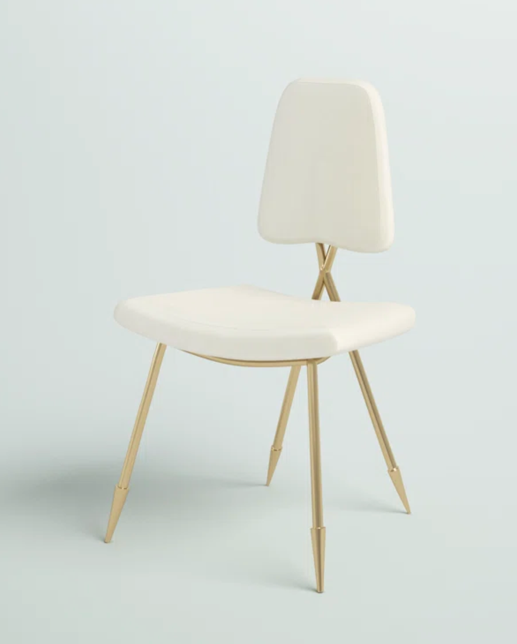 Ivory velvet upholstered modern dining chair w/ gold stainless steel legs ✨
