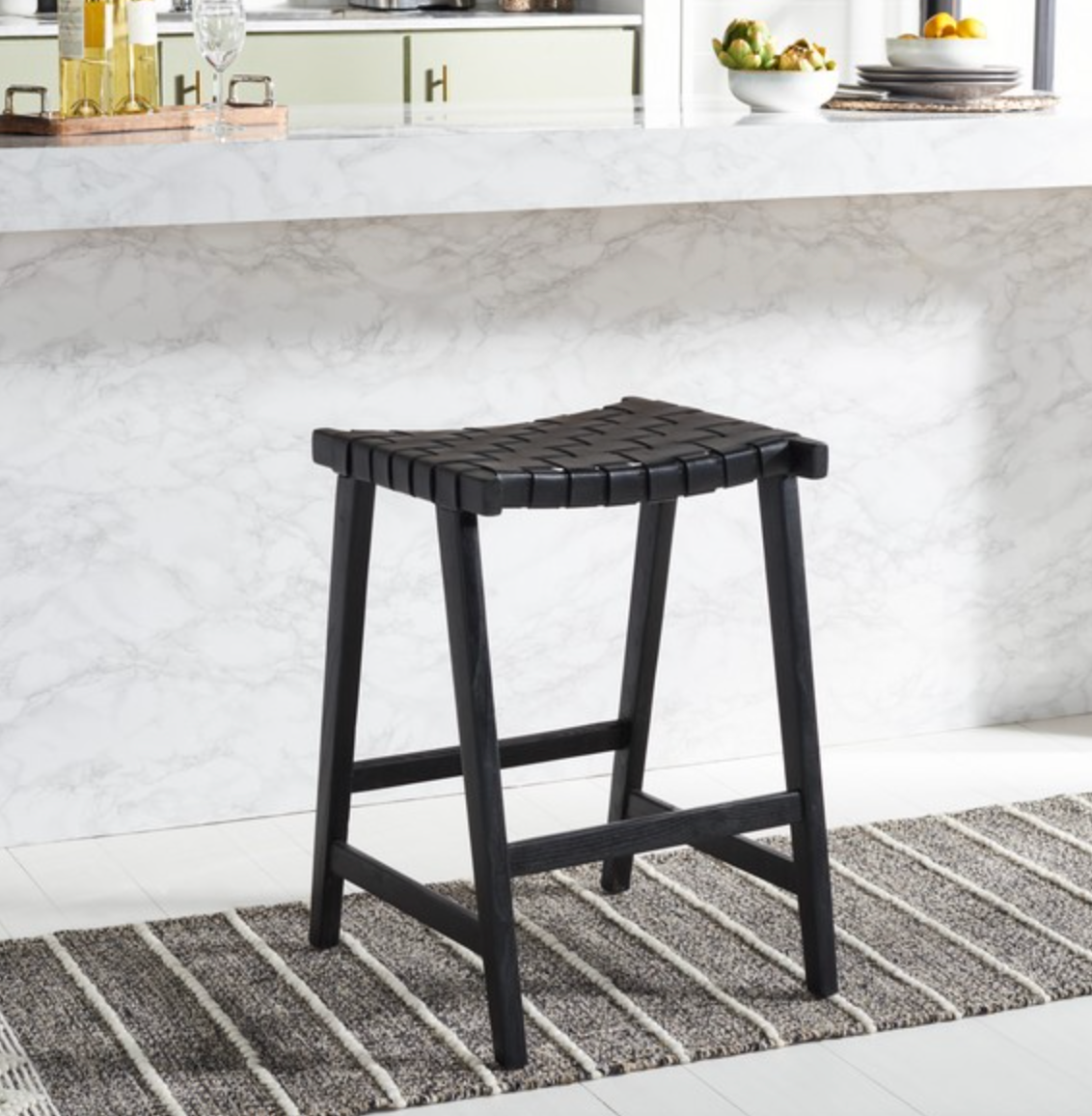 Black woven backless counterheight barstool 🥂