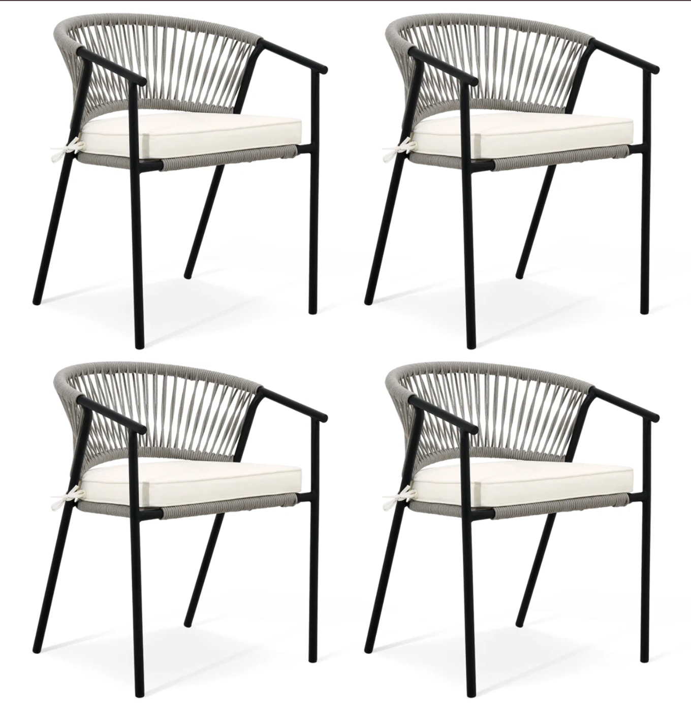 Set of 4 iron outdoor stacking armchairs w/ cushion 🪴