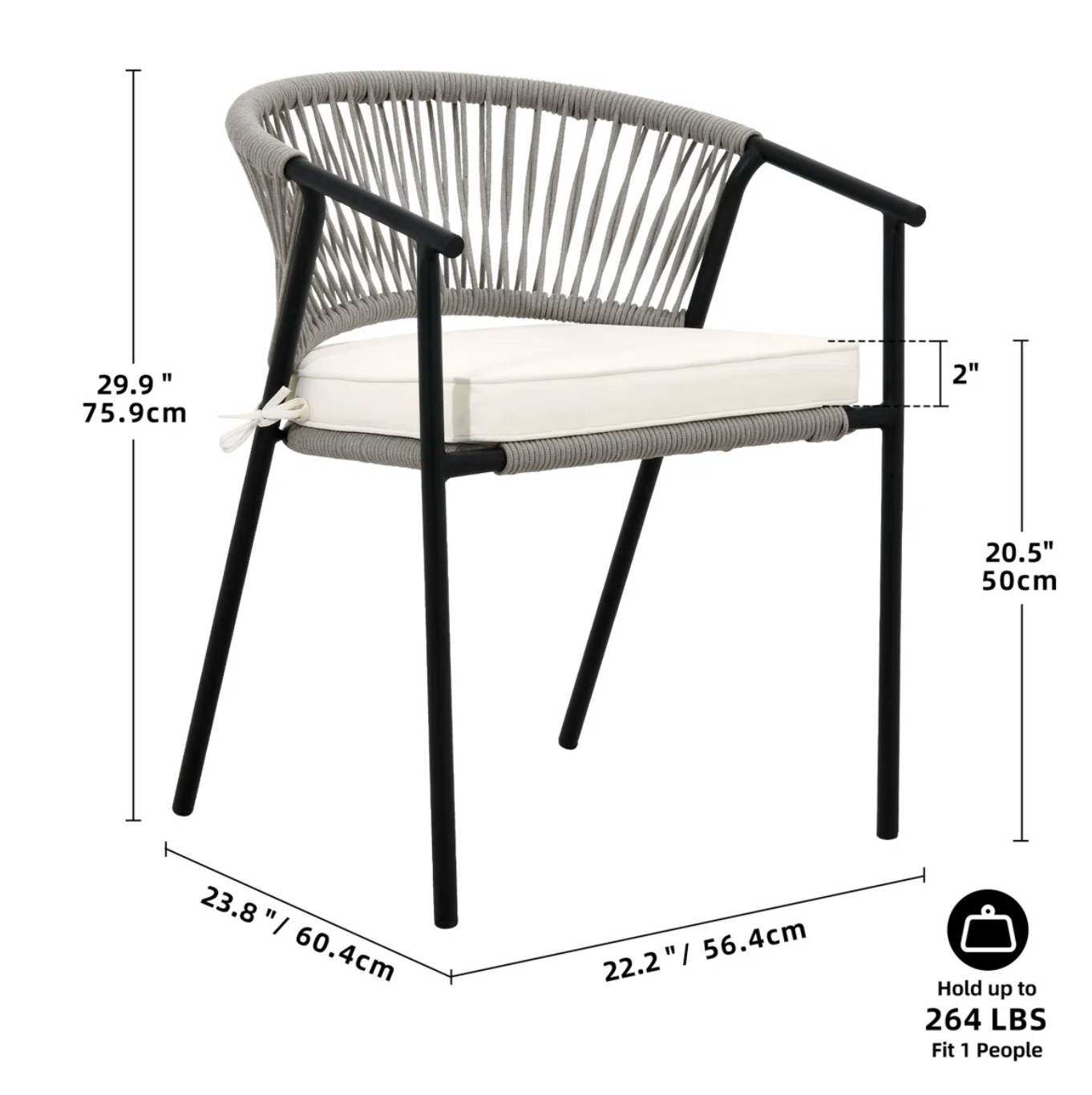 Set of 4 iron outdoor stacking armchairs w/ cushion 🪴