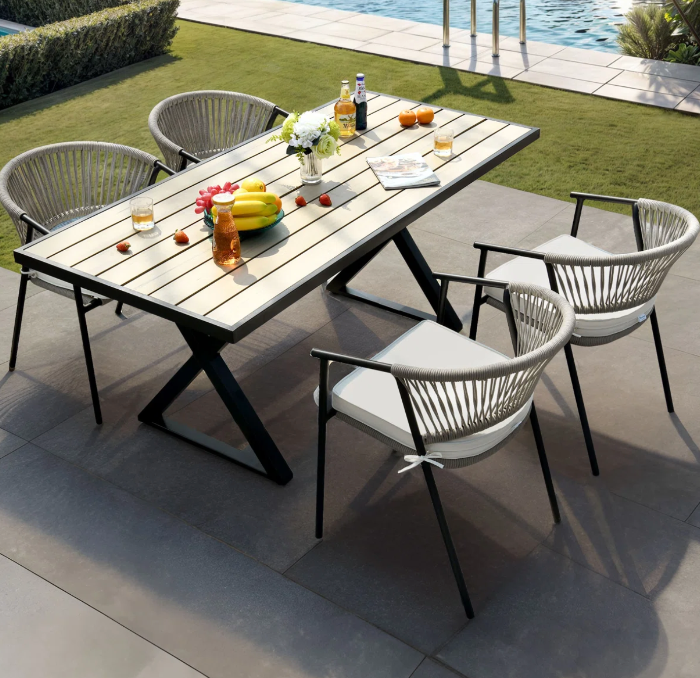 Set of 4 iron outdoor stacking armchairs w/ cushion 🪴