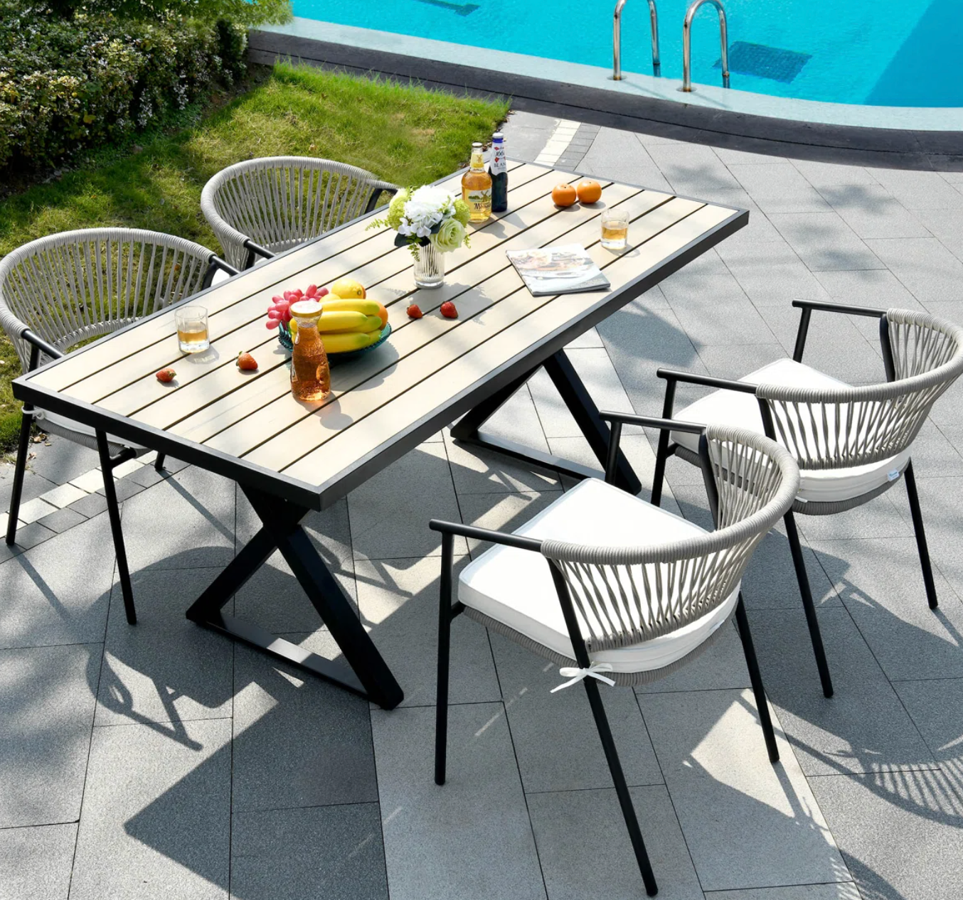Set of 4 iron outdoor stacking armchairs w/ cushion 🪴