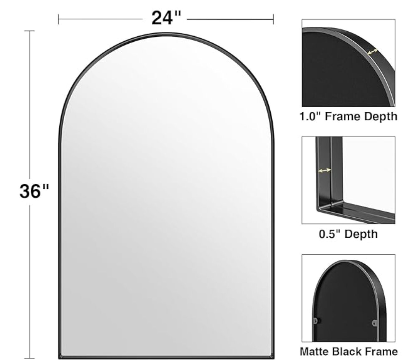 Arched 24x36 black wall mirror 🖤