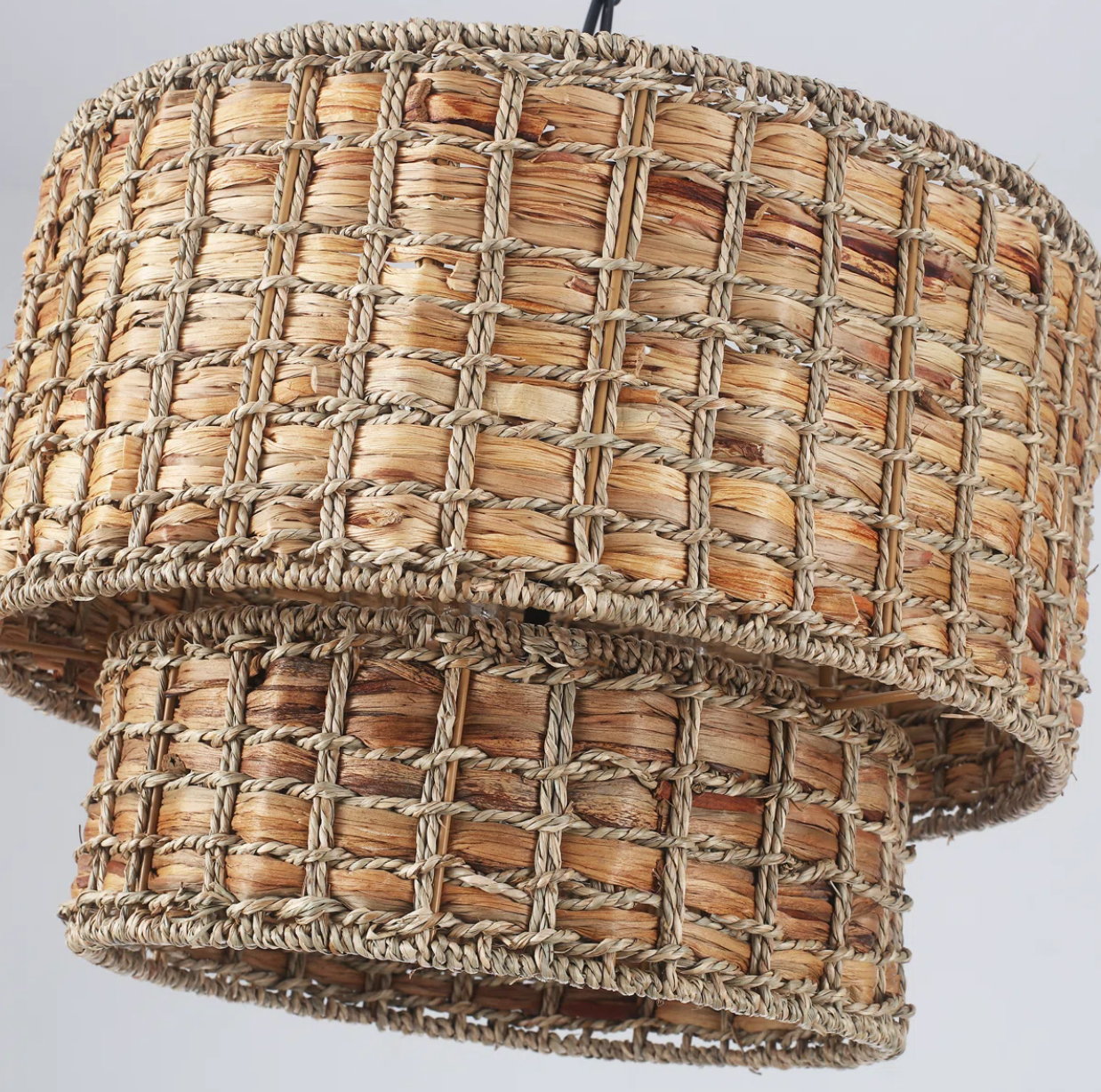 Boho 5-light two-tier drum chandelier w/ rattan lampshade ☀️