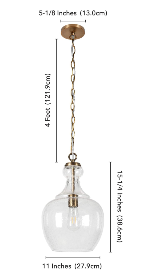 Glass 11" pendant in bronze or brass 💡