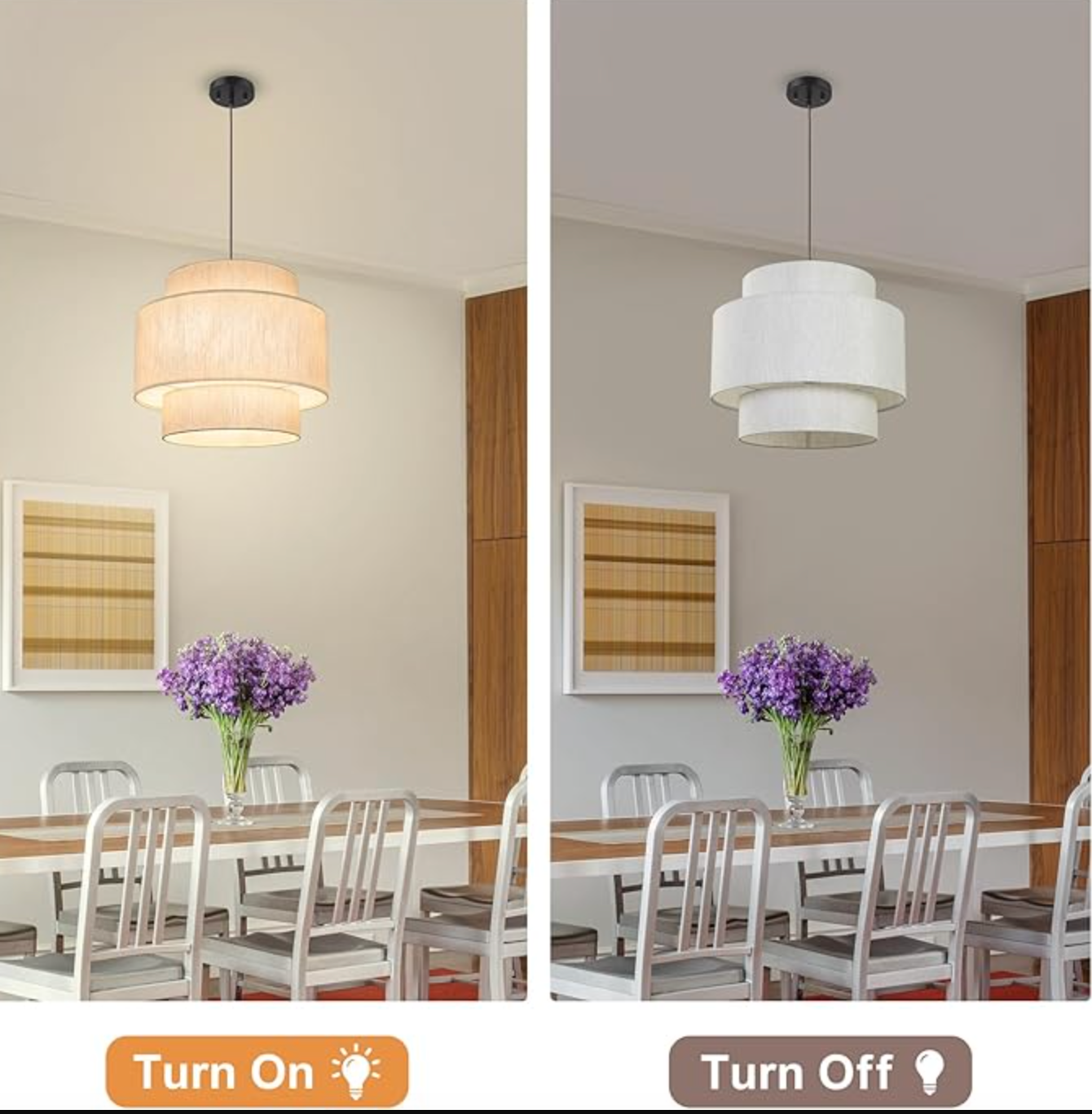 Modern 3-tier 19.7" drum chandelier with beige linen lamp shade 💡