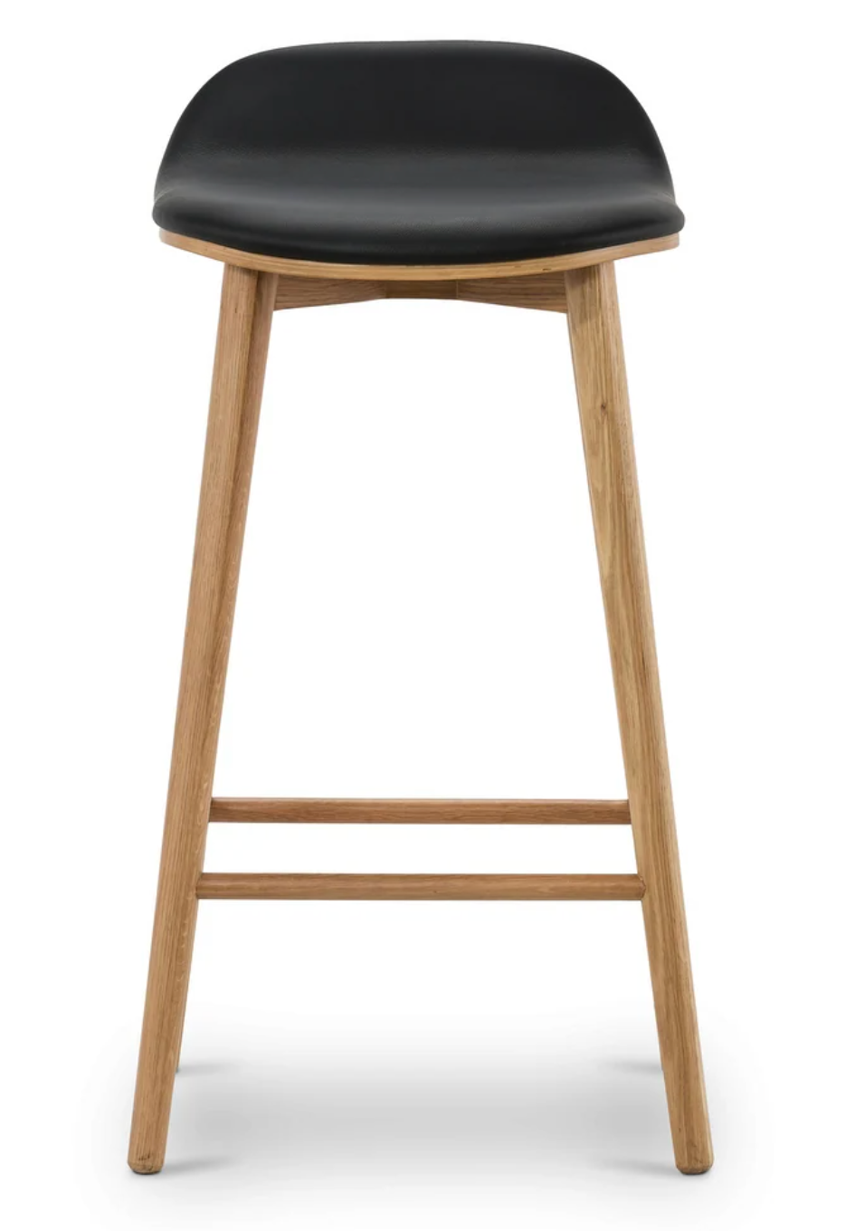 Poly & Bark black leather counterheight barstool w/ solid oak wood frame 🥂