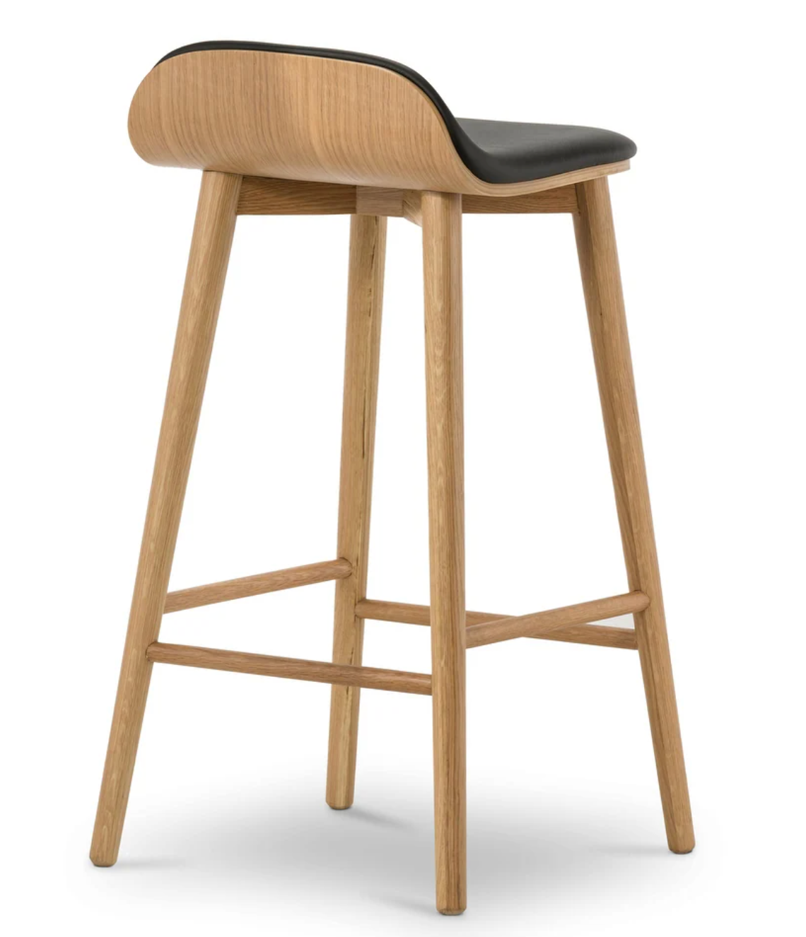 Poly & Bark black leather counterheight barstool w/ solid oak wood frame 🥂