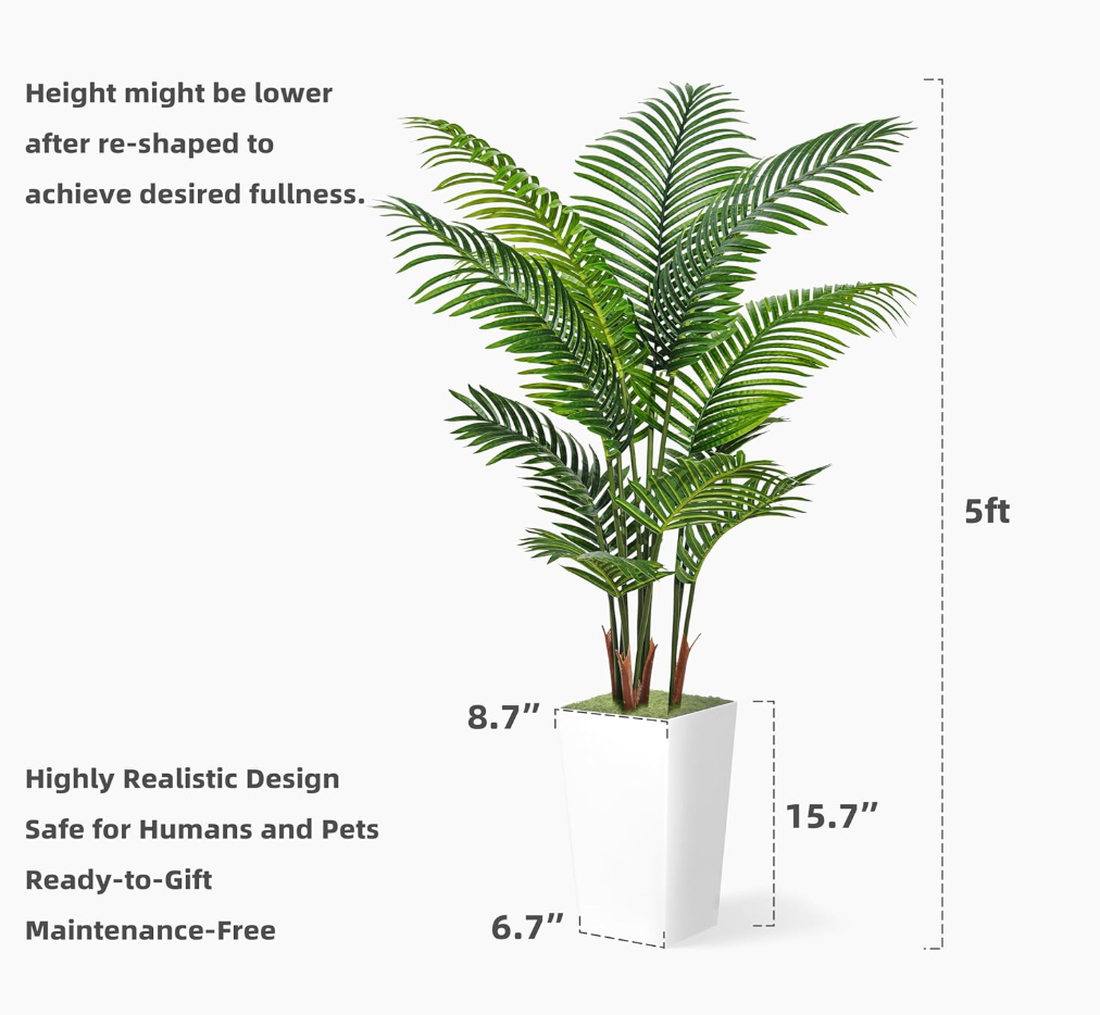 5ft artificial palm tree w/ gray tall planter 🌿