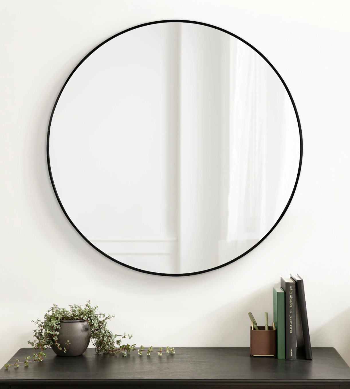 Modern black 34" round metal mirror 🖤