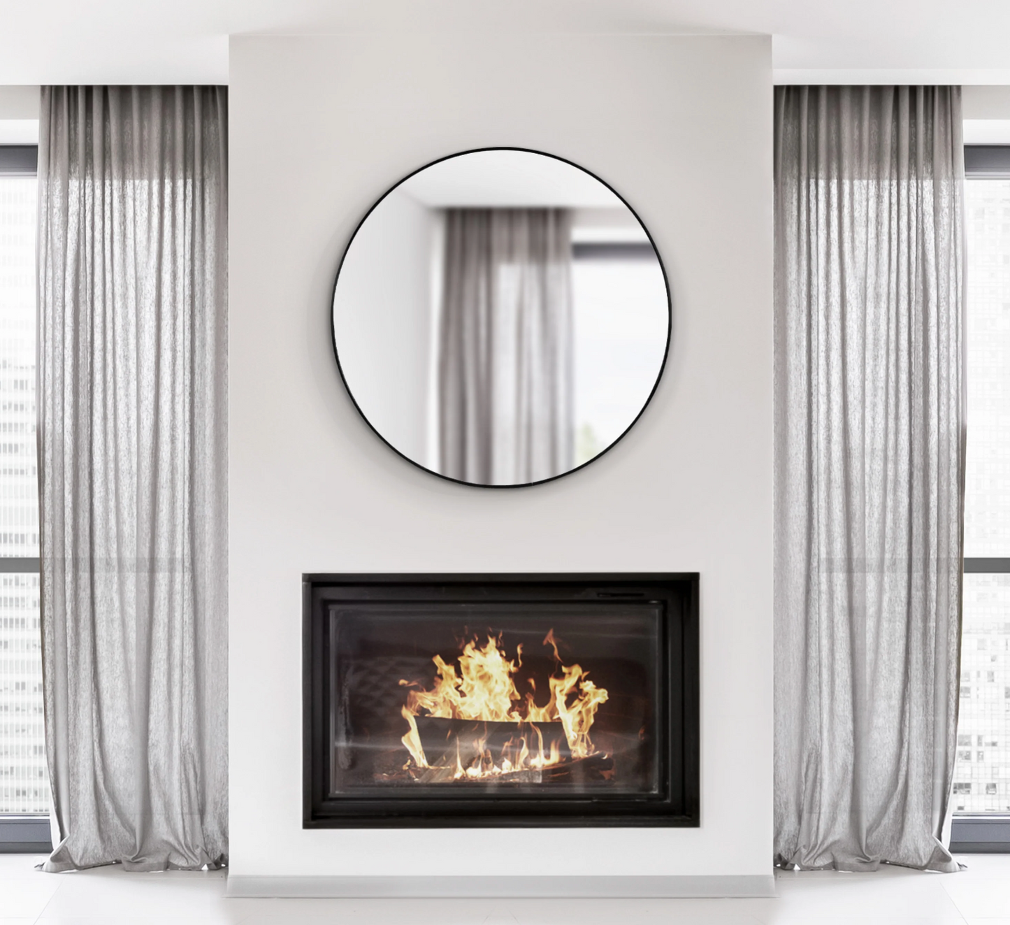 Modern black 34" round metal mirror 🖤