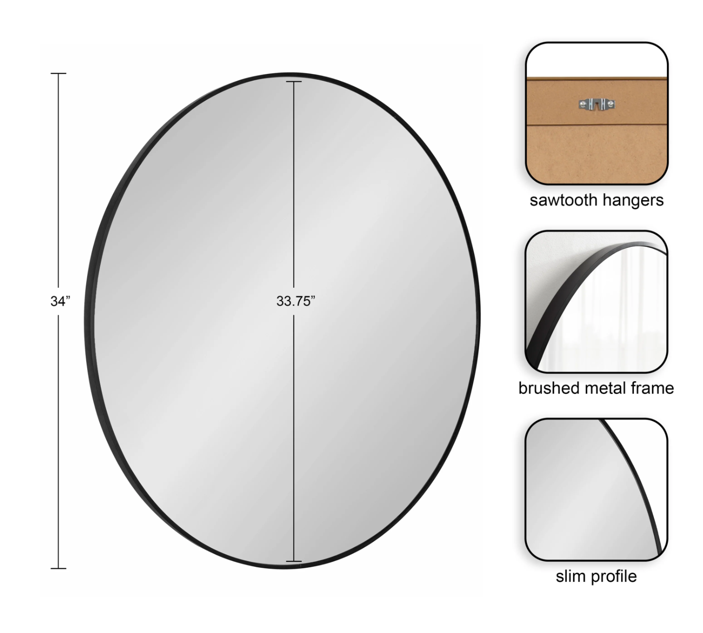 Modern black 34" round metal mirror 🖤
