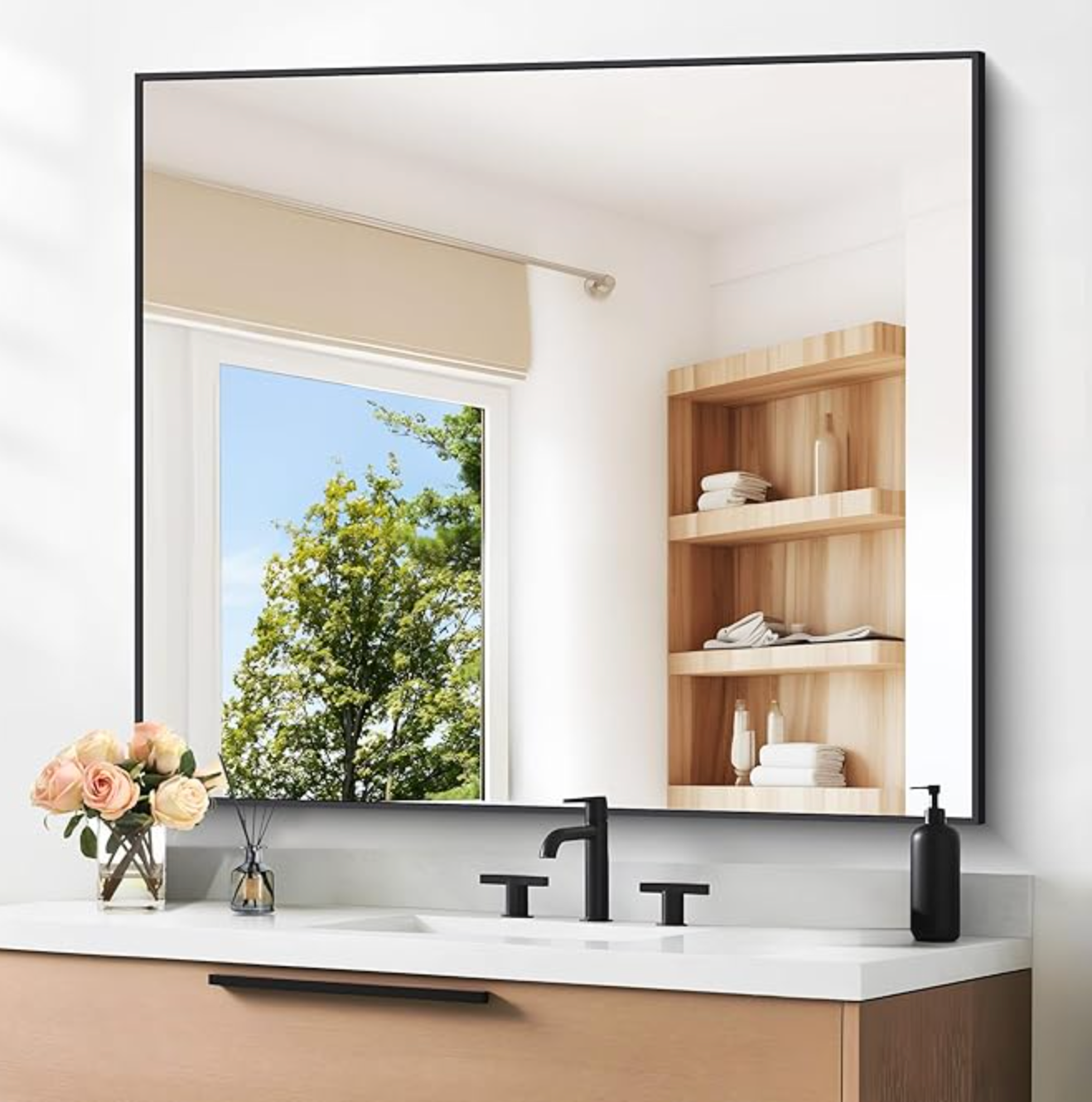 Modern black 36x40 metal frame mirror 🖤