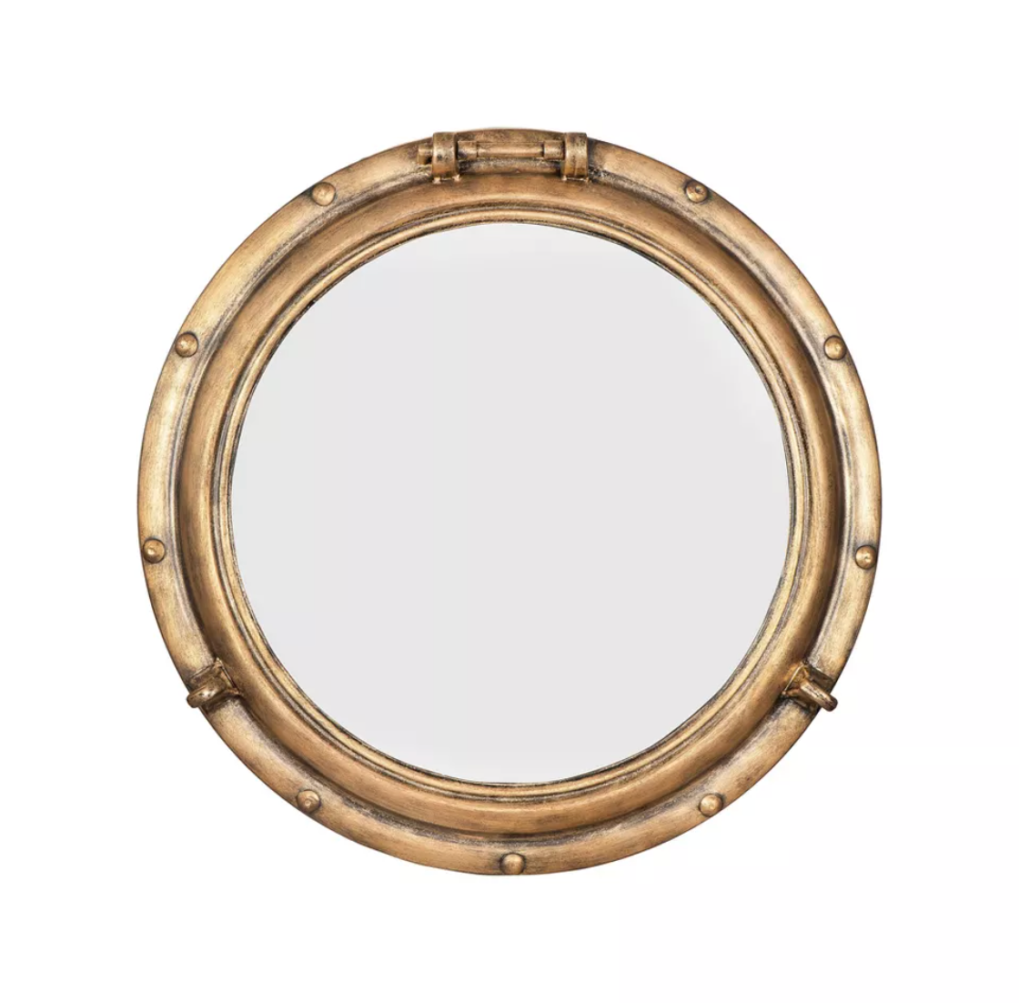 Distressed 22" gold metal porthole mirror ✨