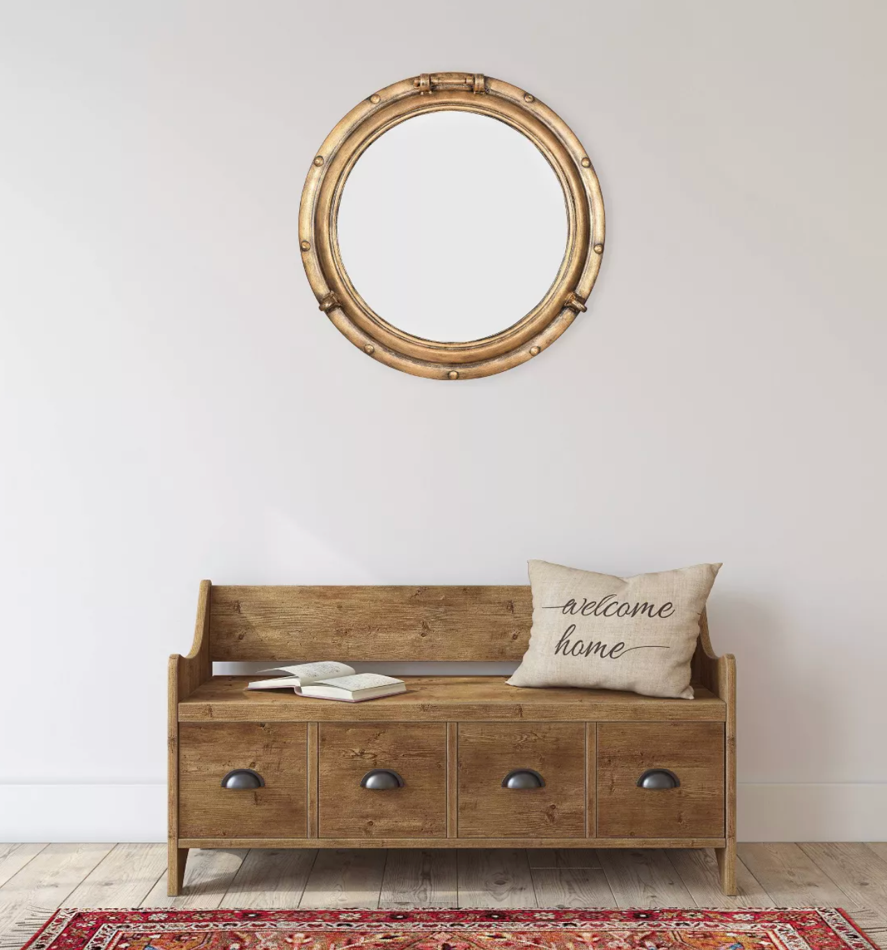Distressed 22" gold metal porthole mirror ✨