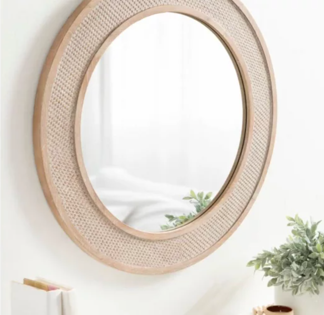 Stunning rustic, beachy 28" round wood mirror 🪞