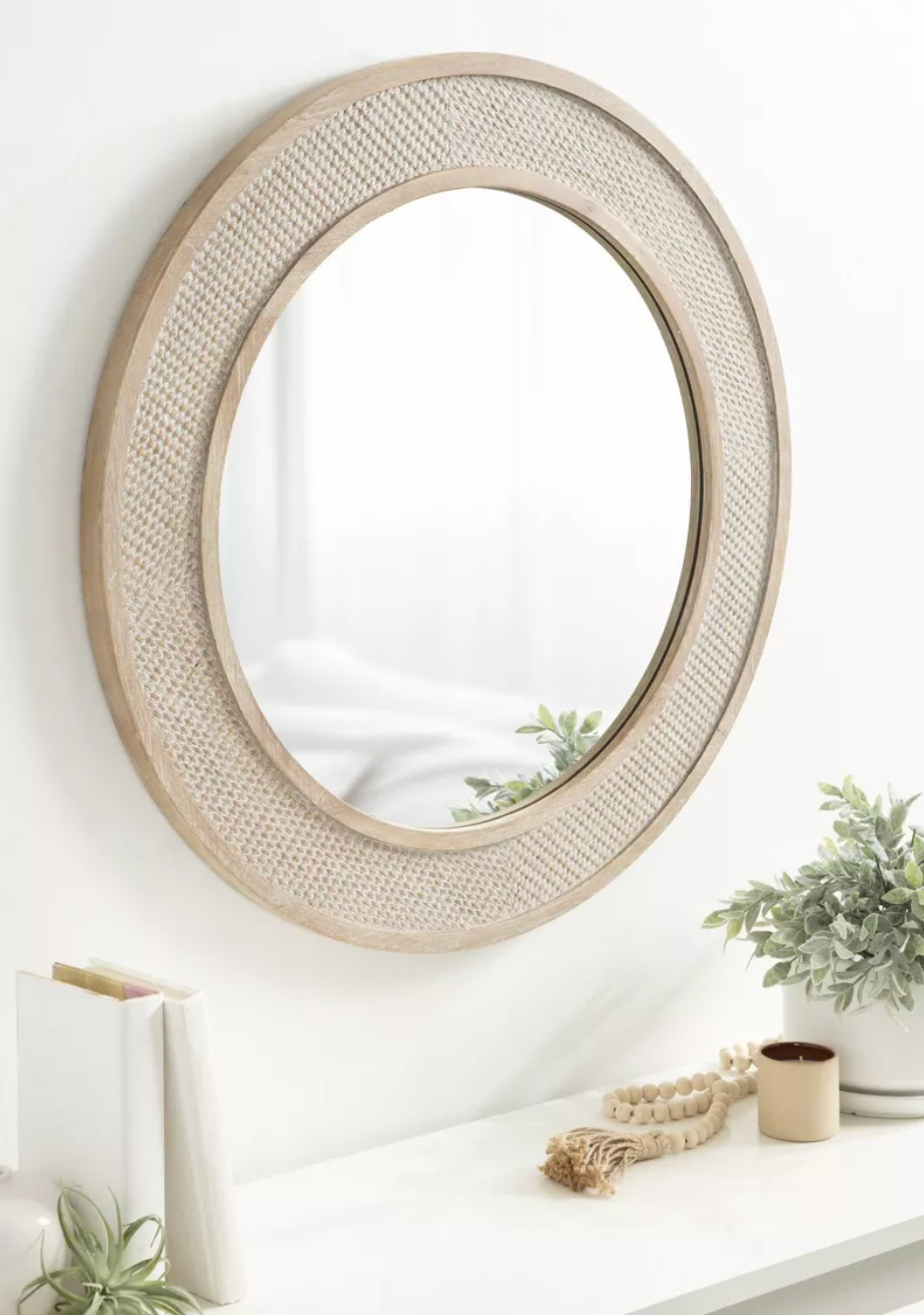 Stunning rustic, beachy 28" round wood mirror 🪞