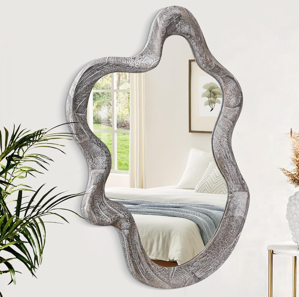 Asymmetrical 15x22 rustic grey mirror 🪞