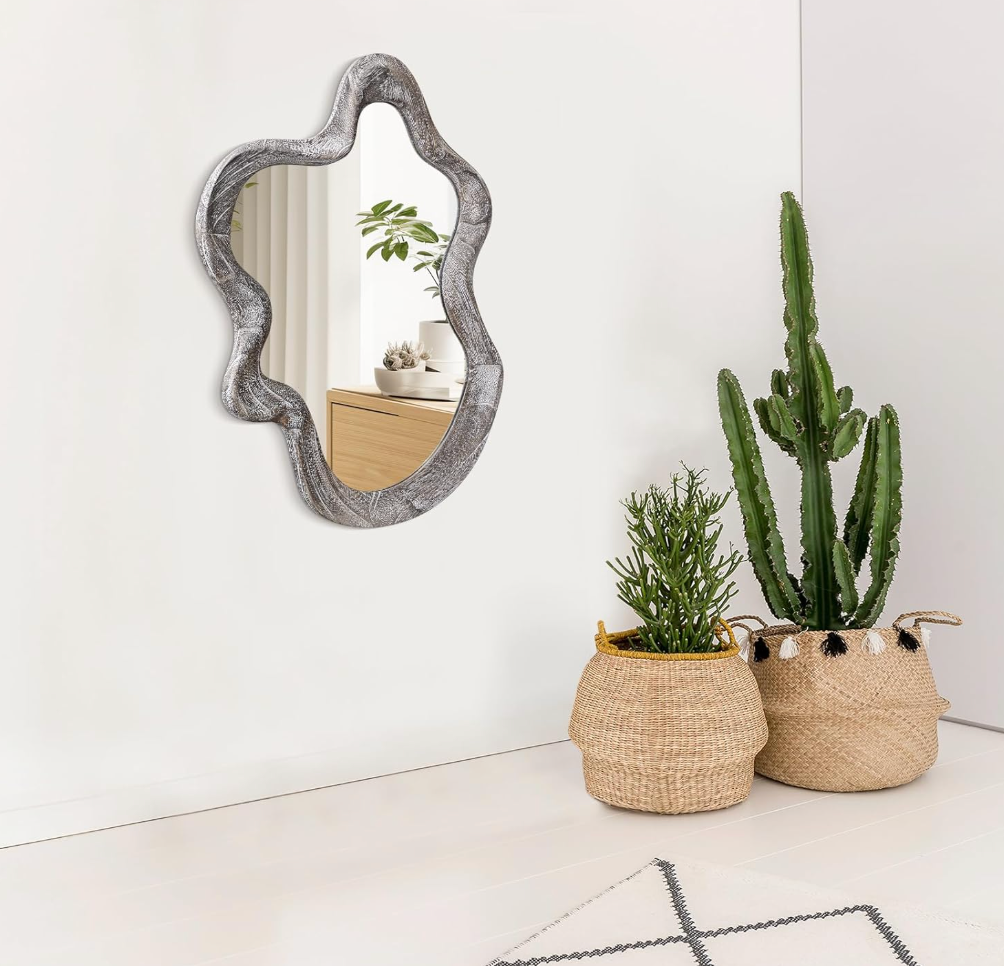 Asymmetrical 15x22 rustic grey mirror 🪞