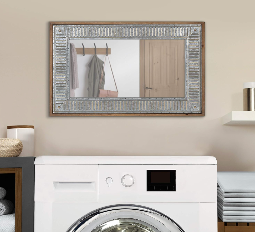 Farmhouse 20x30 rustic brown & silver mirror w/ galvanized metal frame 🩶