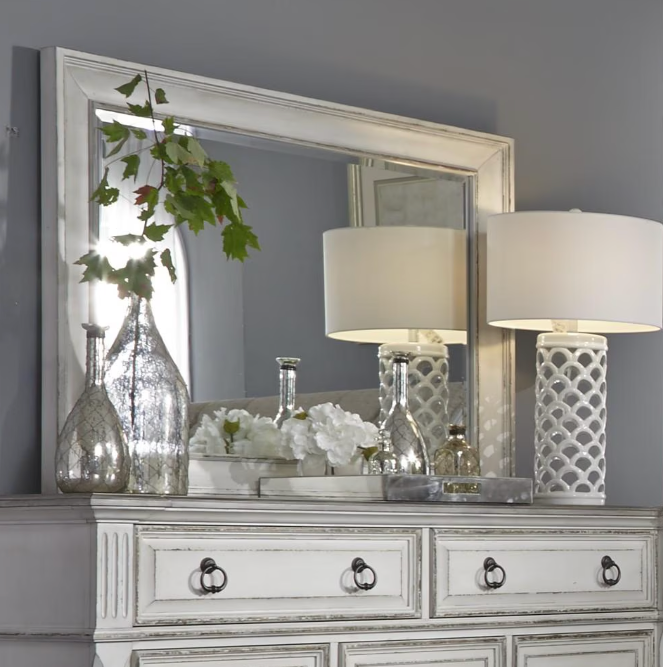 Big rustic mirror w/ antique white finish 🤍
