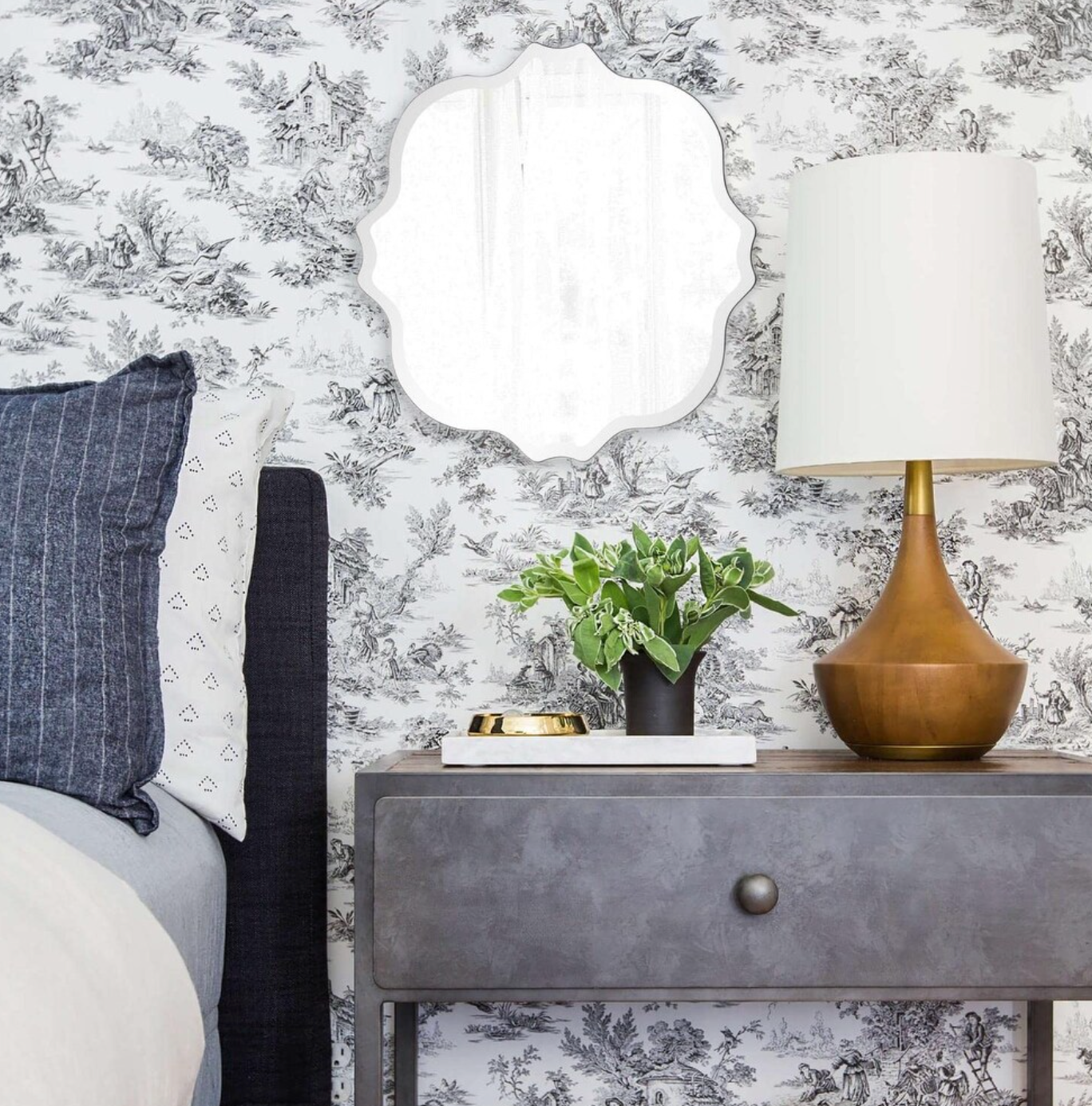 Frameless 16x16 scalloped silver wall mirror ♡
