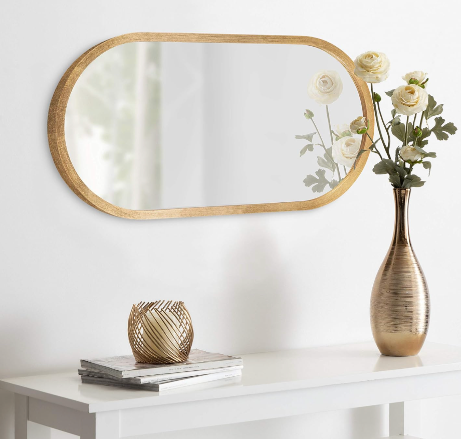Modern gold capsule 12x24 gold wood mirror ✨