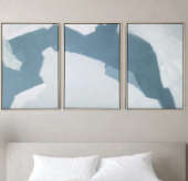 Modern blue abstract triptych 12x24 framed canvas 🌊