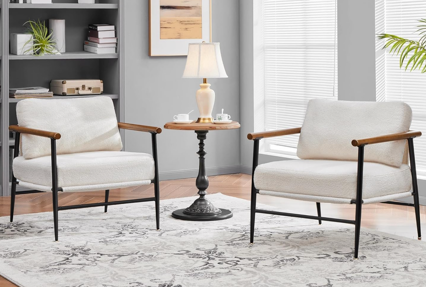 Ivory Boucle Lounge Chair w/ Metal Frame☕