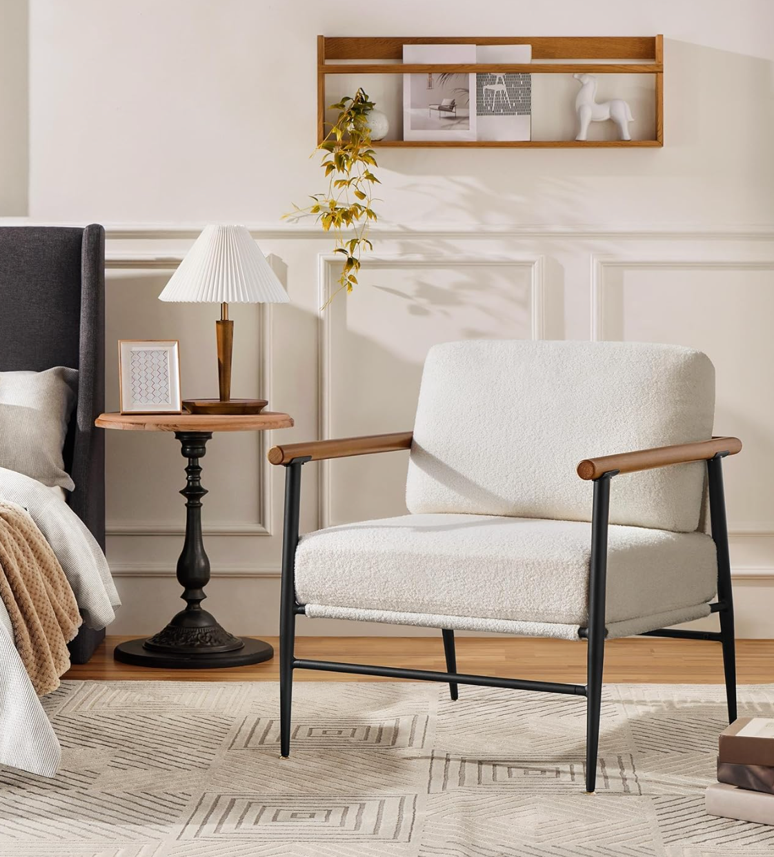 Ivory Boucle Lounge Chair w/ Metal Frame☕
