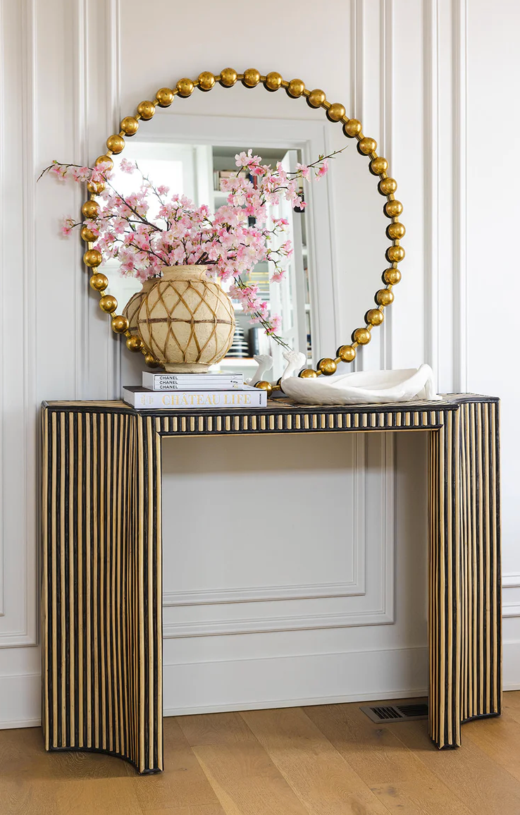 Modern Dark Gray & Whitewashed Natural Rattan 48'' Console Table🪴