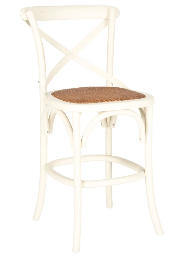 White farmhouse cross-back 24" counterheight barstool 🧺