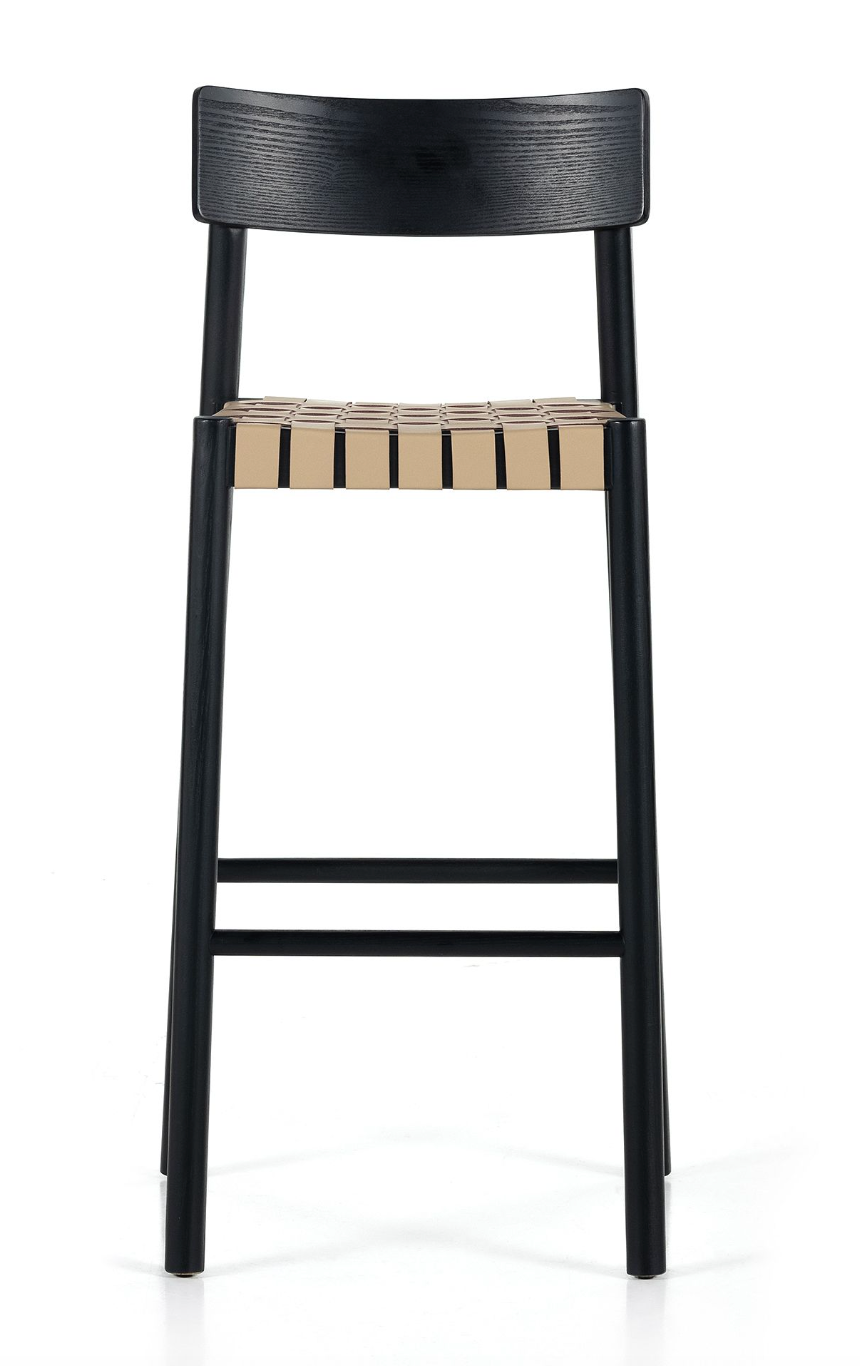 Black ash wood barstool w/ beige leather seat 🍷