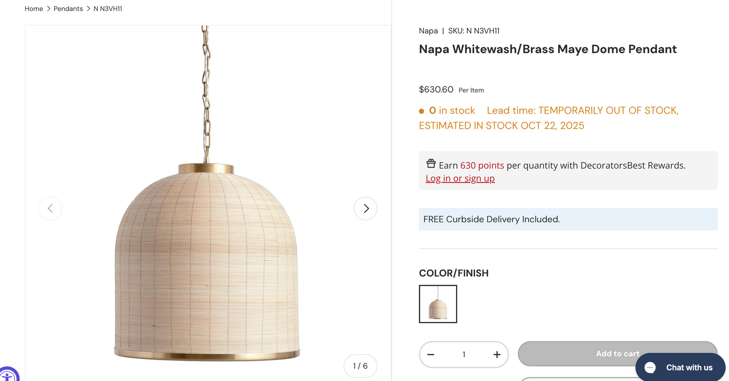 Stunning whitewash & brass dome pendant 💡
