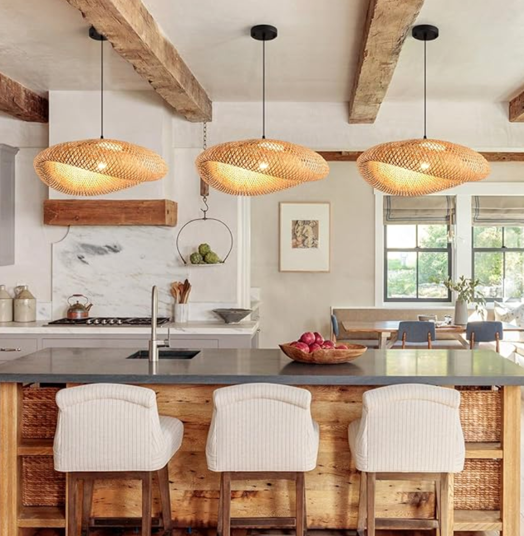 Farmhouse rattan 24" boho chandelier 🪴