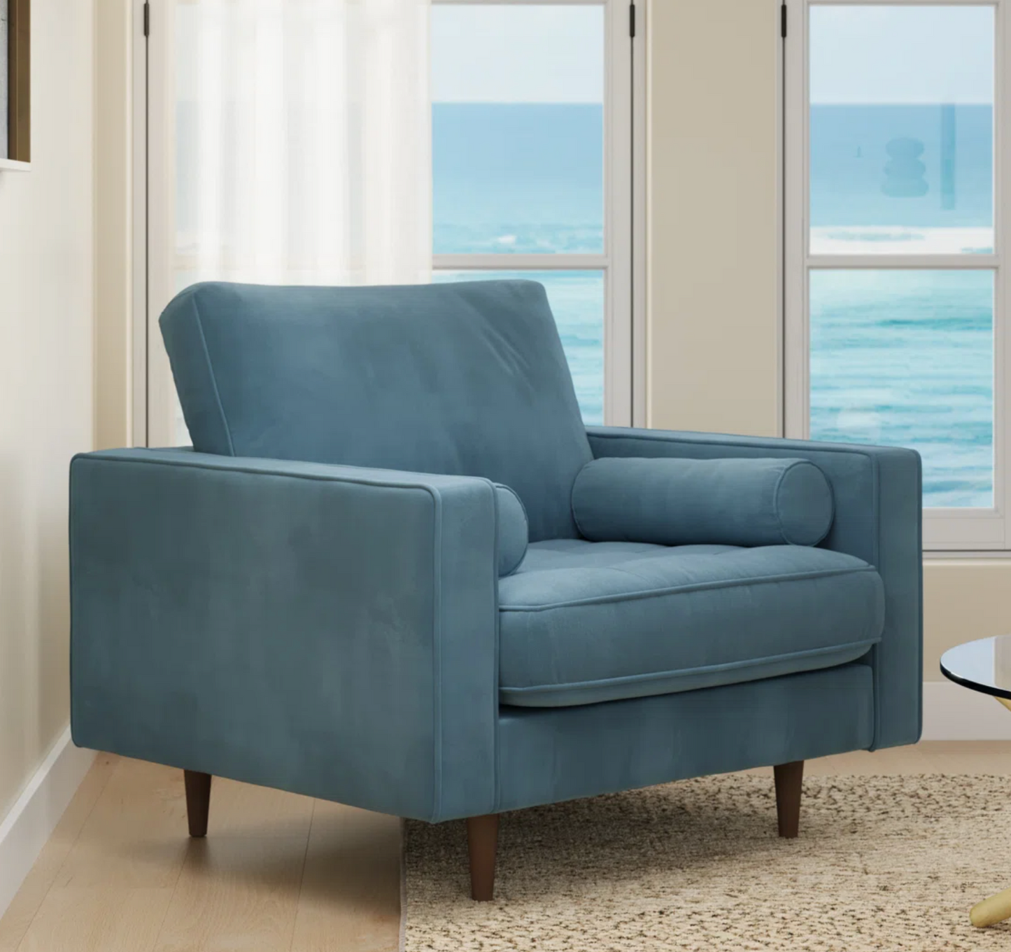 Blue Velvet Upholstered Armchair 🦋